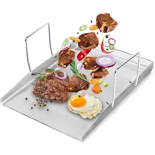 40 x 30cm Edelstahl Grillplatte Plancha für Weber, Enders, Landmann, Rösle videro, Burnhard Gasgrill und Holzkohlegrill, 4mm Dicke massiven Edelstahl