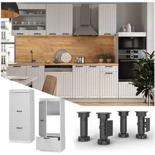 Vicco Mikrowellenumbauschrank Küchenschrank Küchenmöbel Fame-Line Landhaus Weiß 60 cm Küche Einbauküche Blende Hochschrank Schublade Mikrowelle Backofen Küchenzeile