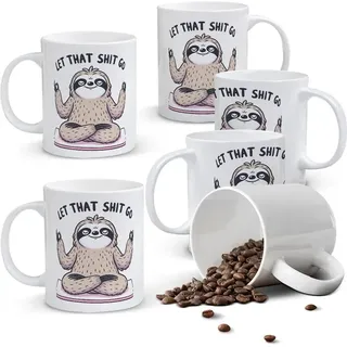 Alphynix 1 weiße Tasse 33cl mit "LASS DAS ZEUG LOS" achtsames Faultier-Meditationsdesign, Zen-Humor Weihnachts- oder Thanksgiving-Geschenk,Geschenk zum valentinstag, geschenk zum geburtstag