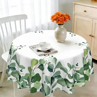 iEvery Tischdecke Rund 150 Abwaschbar, Tischdecke Eukalyptus Floral Gartentischdecke für Draußen Polyester Outdoor Wetterfest Table Cloth Waterproof für Küche Gartentisch Esstisch Party