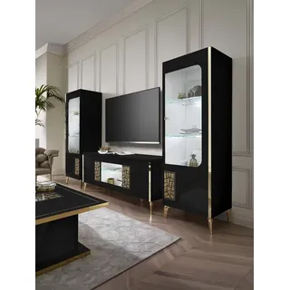 Interdesign24 Wohnwand Stella, (3-Teilig, in Schwarz/Gold Hochglanz), Made in Italy