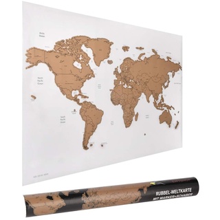ewtshop® Rubbel-Weltkarte, 60 x 40 cm mit Marker und Schaber, Weltkarte zum Rubbeln