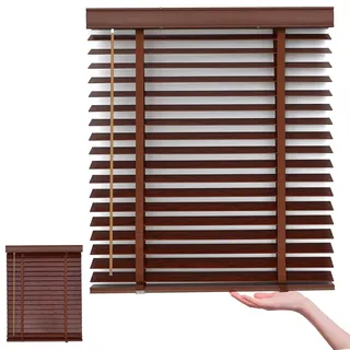 Holzrollos für Innen Nach Maß Holzjalousie Größen von 40 Bis 220 Breite Holz Jalousie 50 mm Lamellen Sichtschutz Verdunkelung Jalousette Gefiltertes Licht(Brown red)