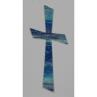 Wachsmotiv Kreuz blau silber, multicolor 11 x 5 cm - Wachsornament, Wachsdekore Kreuz für Kerzen - 9611 - zum Kerzen gestalten und basteln.