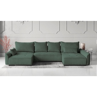 Beautysofa Ecksofa Satin U, mit Schlaffunktion, Bettkasten, universell Ottomane, große U-Form Polsterecke in modernes Stil, 383 cm Schlafecke grün