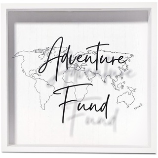 MYSU Designs, Adventure Fund Box, White Shadow Box Bank Travel, Acrylglas & Holz Sparschwein für Erwachsene, Ferienfund Spardose, Flitterwochen Fund Savings Box, Hochzeitsgeschenke, Reisefund