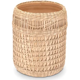 Decorasian Bodenvase für Pampasgras - Deko Vase Gräser - dekorativer Behälter im Boho Stil - holzoptik mit Makramee Geflecht - L