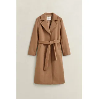 Wollmantel GANT "BELTED WOOL BLEND", Damen, Gr. S, braun (roasted walnut), Obermaterial: 60% Wolle, 40% Polyester, regular fit ca. Mitte Knie, Mäntel, Reverskragen, mit Bindegürtel