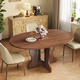 Mondeer Esstisch Rund Ausziehbar, 110-150cm Esszimmertisch Oval für 4 bis 8 Personen mit Metallrahmen Kreuzpodest et Abnehmbare Blätter, für Küche