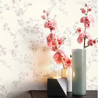 Newroom Vliestapete Muster Tapete Blumen,Zweige, Blumentapete Creme Wallpaper Floral Blumen Tapete Pflanzen Blätter Wohnzimmer Schlafzimmer Büro Flur, modern beige