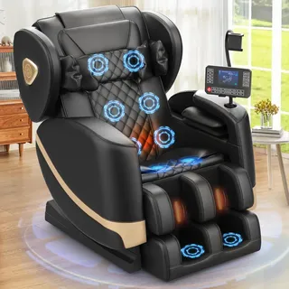 F FURNIMAT Massagesessel Ganzkörper, Zero Gravity Relaxsessel Massagestühle mit Taillen- und Beinheizung, Komfort-Airbags, Fußrollen, 10 Massagerollen, Bluetooth-Lautsprecher, Fernbedienung