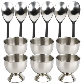 Eierbecher aus Edelstahl für weich gekochte Eier, 12-teiliges Set mit 6 Eierbechern und 6 Eierlöffeln