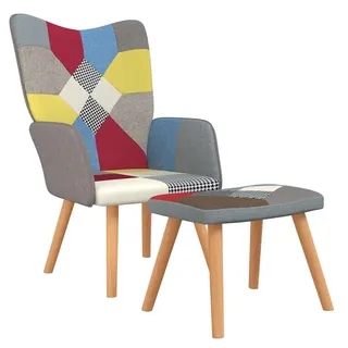 vidaXL Relaxsessel Patchwork Stoff 64 x 66 x 66 cm mehrfarbig mit Hocker