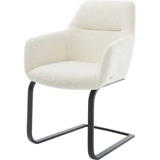 DELIFE Schwingstuhl Pejo-Flex Freischwinger flach Schwarz Bouclé Weiß Taschenfederkern