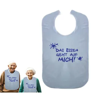 Cre9tive Das Essen geht auf mich! - Geschenk zur Rente - Lustiges Lätzchen für Erwachsene Ess-Schürze Essschürze Kleidungsschutz wasserdicht ID: 040 (blau) - Erwachsener