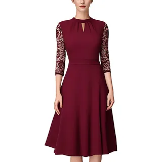 TANTOMI Cocktailkleid Damen Kleider Elegant Spitze, SchöNe Hochzeit Abendkleider Vintage Rockabilly Kleid Damen, Weinrot - S