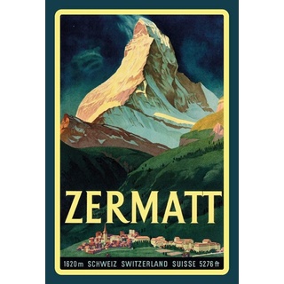 Schatzmix Nostalgie Zermatt Svizzera Wand Retro Eisen Poster Malerei Plaque Blech Vintage Personalisierte Blechschild, Mehrfarbig, 20x30 cm