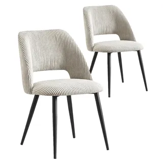 B&D home Esszimmerstuhl Vicky 2er Set, Hellgrau, Metallbeine Schwarz | Polsterstuhl aus hochwertigem Kordsamt, ergonomisch & stabil, modern Industrial Design, für Esszimmer, Küche & Büro