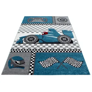 Stilvoll Günstig Kinderteppich für Spiel-Kinderzimmer Rennwagen für Jungs und Mädchen, Rechteck, Höhe: 11 mm blau Rechteck | 140 cm x 200 cm x 11 mm