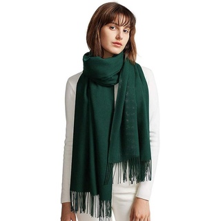 autolock Modeschal Schal Damen Warm Herbst unifarben Baumwolle, mit modischen fransen grün