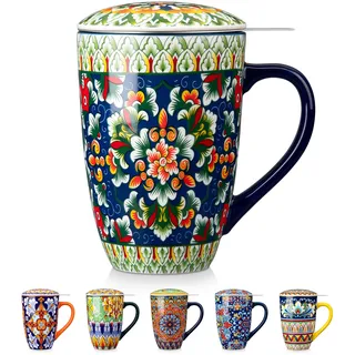 vancasso Teetasse mit Deckel und Sieb, 540ml Keramik Teetasse Groß, Schöne Tassen mit Siebeinsatz Für Losen Tee, Spülmaschinen- & Mikrowellenfest, Teebecher Geschenke Für Teeliebhaber