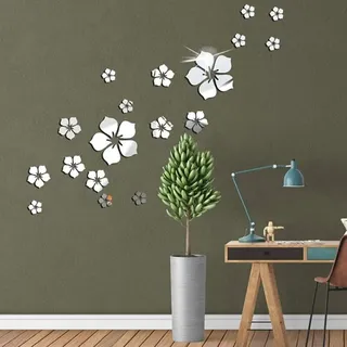 18 Florale Wandaufkleber, Moderne Dekoration Für Wohnzimmer, Dekoration Für Jugendzimmer, Wandaufkleber Mit Spiegeleffekt