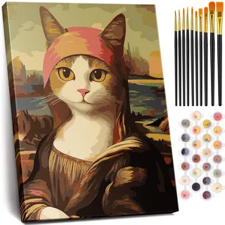 NiArt Malen nach Zahlen für Erwachsene (Mona Lisa Katze mit Rahmen)