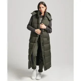 Superdry für Damen. W5011444A Ripstop-Kapuzenweste lang grün (L), Lässig, Polyester