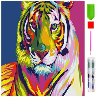 Realb2b Malen nach Zahlen 5d Diamond Painting Bunter Tiger Malen nach Zahlen 20x30cm (Komplettset für 5D Diamond Painting inklusive Leinwand, Diamanten und Werkzeugen, Diamond Painting Set mit Zubehör für DIY-Kreativität und Entspannung), 20x30cm 5D Diamond Painting mit präziser Klebeschicht & Zubehör
