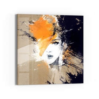 DEQORI Glasbild 'Abstraktes Gesicht', 'Abstraktes Gesicht', Glas Wandbild Bild schwebend modern braun|orange|schwarz