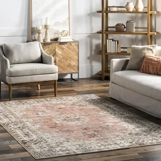 nuLOOM Ren Teppich, maschinenwaschbar, Vintage-Blumenmuster, 1,2 x 1,8 m, pfirsichfarben