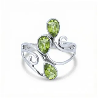 mantraroma Silberring SIDISTI aus 925 Silber mit Peridot (Ring mit Schmuckbeutel), Damenring aus 925er Silber grün 62