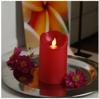 MARELIDA LED-Kerze mit beweglicher Flamme Echtwachs Rustik-Optik H: 12,5cm Timer rot rot