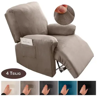 BTTO Relaxsesselhusse Sesselhussen Relaxsesselhusse Samt,Stretch Sesselbezug,4 Teile, für Komplett,Fernsehsessel Liege Sessel Im Wohnzimmer,Schlafzimmer