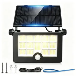 wohnTRAUM24 LED Solarleuchte Außen-Wandleuchte LED Solarlampe Solar Strahler mit Bewegungsmelder, LED fest integriert, 232 LEDs Drehbar Solarleuchte, IP65 Wasserdicht Solar Garten Fluter schwarz