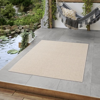 BALTA Outdoor Teppich, Flachgewebteppich, ideal für draußen auf der Terrasse oder drinnen im Wohn-/Schlafraum, Maschinengewebt, Polypropylen, 200 x 290 cm, Hellbeige