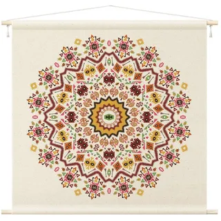 Bilderdepot24 Wandteppich modern Boho Orientalisch Spirituell Muster Mandala bunt, quadratisch, Höhe: 2.6 mm, großes Wandbild aus Natur-Baumwolle Wandbehang Stoffbild Tuch Wollseil bunt 110 cm x 110 cm x 2.6 mm