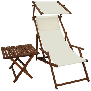 Sonnenliege weiß Liegestuhl Sonnendach Tisch Kissen Gartenliege Deckchair Strandstuhl 10-303STKH