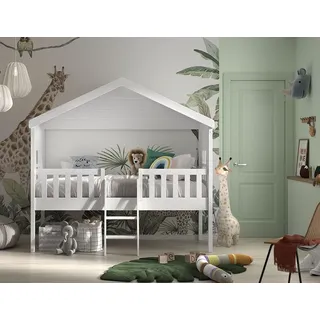 Vipack Hausbett Kiefer 90 x 200 cm weiß lackiert