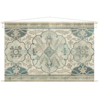 Bilderdepot24 Wandteppich modern Muster Ornamente Orientalisch Vintage weiss, rechteckig, Höhe: 2.6 mm, großes Wandbild aus Natur-Baumwolle Wandbehang Stoffbild Tuch Wollseil weiß 110 cm x 73 cm x 2.6 mm