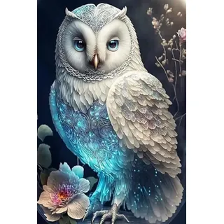 Picmondoo Diamond Painting – 40x60 cm, Mit quadratischen Harzsteinen, AB-Steinen, Strassfarben & Metallicfarben – DIY-Kunstwerk für Erwachsene & Kinder (White Owl)