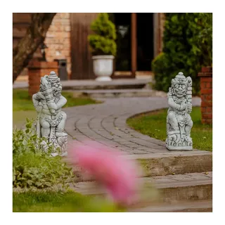 gartendekoparadies.de Gartenfigur Maya Inka Azteken Steinfiguren 2er-Set 72 cm Steinguss 60 kg, Frostsicher grau