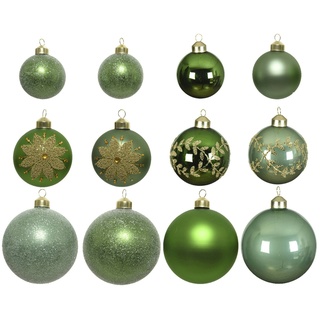 Christbaumkugel Weihnachtskugel Glas 3Größen glänzend matt grün salbeigrün 12St.