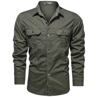 Vintage Cargo Hemd Herren Langarm Regular Fit Funktionshemd Arbeitshemd Outdoor LäSsig Revers Uv Schutzkleidung Safari Kleidung Mit Brusttasche Sonnenschutz,L-4XL