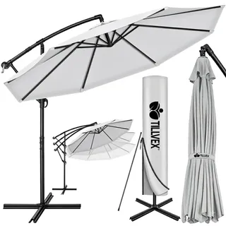 tillvex® Sonnenschirm Ø 300/350 cm Ampelschirm mit Abdeckung & Kurbel | Gartenschirm Aluminium UV50+ | Kurbelschirm mit Ständer | Marktschirm Sonnenschutz Terrasse Garten wasserdicht 360° drehbar - 300 cm
