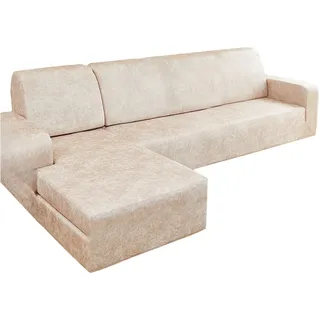 CLGTY Wasserdicht Sofabezug L Form, PULeder Sofabezug Ecksofa 2 Stück Stretch Sofabezug Für L Form Sofahusse Mit Elastischem Boden-Beige-2 Sitzer+2 Sitzer