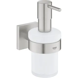 GROHE Start Cube, klebbarer Seifenspender für das Bad, ohne Bohren (Füllmenge: 160ml, mit Halter, verdeckte Befestigung, inkl. Schrauben und Dübel, Kleber separat kaufen), eckig, edelstahl, 41098DC0