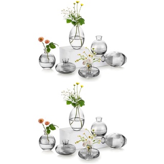 Kleine Vasen füR Tischdeko Glas - EylKoi 4 Sätze(12 Stück) Grau Mini Vase Vintage Handmade Hydroponic Glasvase Blumenvase Modern Set Fuer Hochzeit Tischdeko, Zuhause Wohnzimmer Blumen Rose