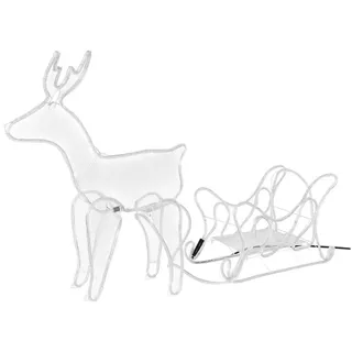 ECD Germany Weihnachtsfigur Lichterschlauch LED Beleuchtung Gartenleuchte Weihnachtshirsch Rentier, LED Rentier mit Schlitten 504 LEDs für Innen & Außen IP44 Warmweiß weiß