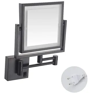 FUDGIO Kosmetikspiegel, Vergrößerungsspiegel, LED-beleuchteter Schminkspiegel, 3-fache Vergrößerung, zweiseitig, quadratisch, einziehbar, Chrom-Finish mit Bohren oder ohne Bohren (Color : #2)